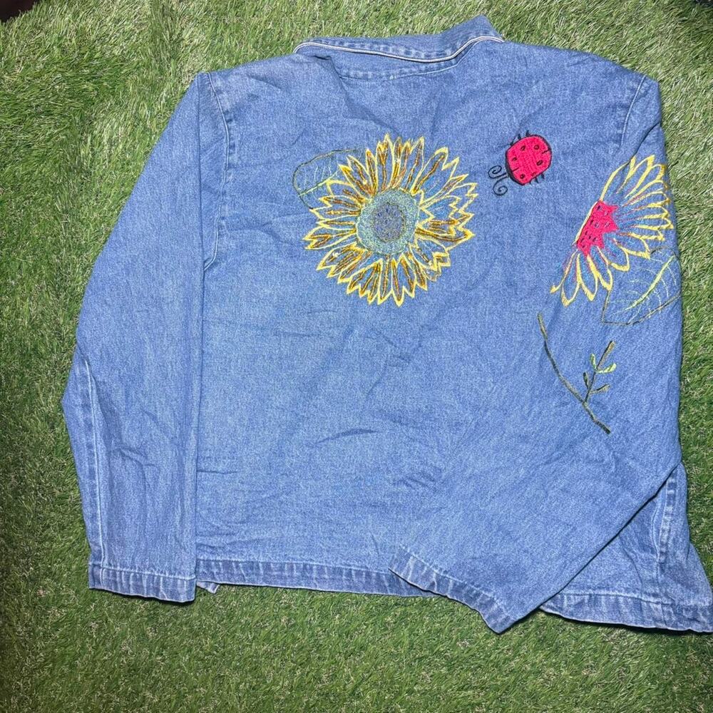 Grandmacore denim jacket with colorful embroidery - Picture 4 of 4